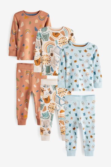 Blue/Rust Safari Animals Snuggle Pyjamas 3 Pack (9mths-12yrs)