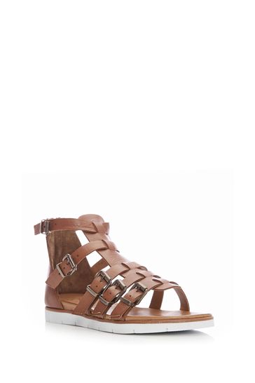 Moda in Pelle Brown Flat Gladiator Sandals With 5 Buckle Detail
