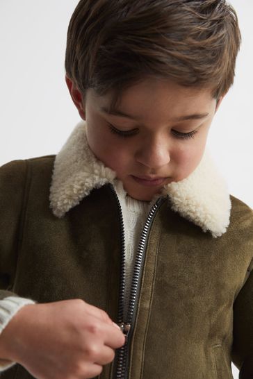 Reiss Khaki Loburn Junior Shearling Jacket
