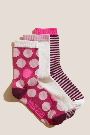 White Stuff Pink Multicolour Ankle Socks 3 Pack