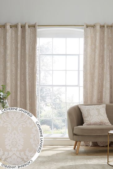 Catherine Lansfield Natural Damask Jacquard Eyelet Lined Curtains