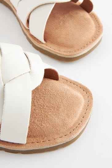 Buy White Wide Fit G Woven Leather Sandals from Next Luxembourg