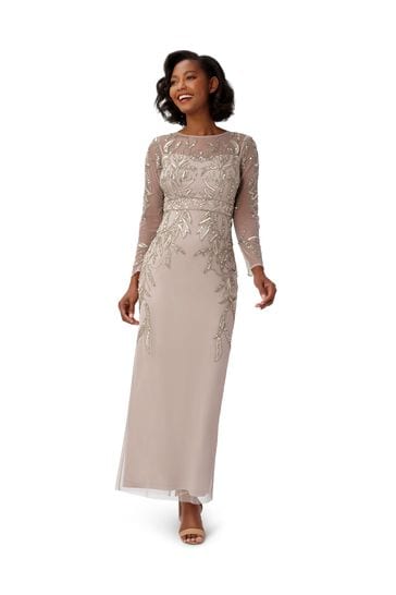 Adrianna papell long outlet sleeve beaded gown