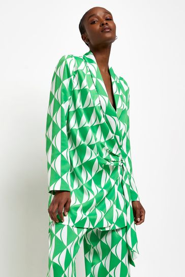 Buy River Island Green Bright Geo Soft Belted Blazer from Next Netherlands