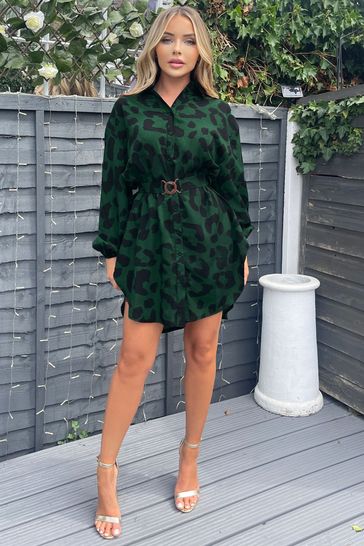 Green leopard best sale print shirt dress