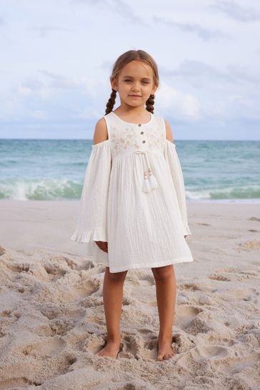 Cream Embroidered Cold Shoulder Dress 3 16yrs