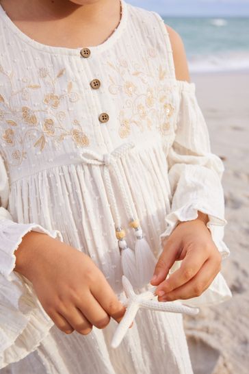 Embroidered cold shoulder dress best sale