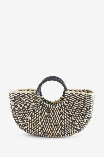 Buy Neutral Black Straw Handheld Crescent Bag from Next Luxembourg