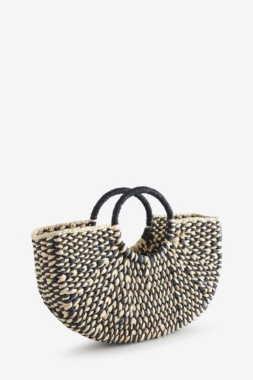 Buy Neutral Black Straw Handheld Crescent Bag from Next Luxembourg