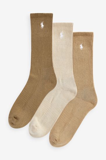 Polo Ralph Lauren Beige Cotton Crew Socks 3 Pack