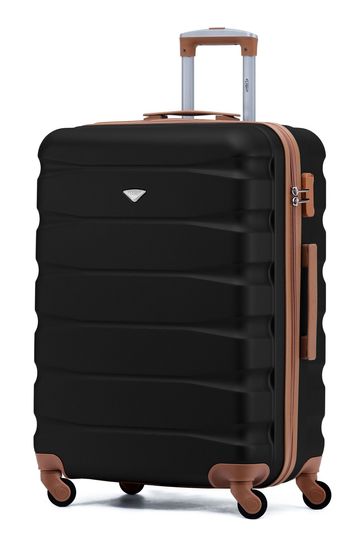 Flight Knight Black/Tan Medium Hardcase Lightweight Check In Suitcase With 4 Wheels