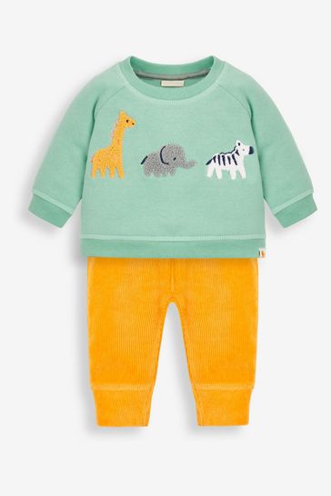 JoJo Maman Bébé Blue Safari Applique Sweatshirt And Cosy Trouser Set