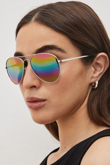 Silver Rainbow Lens Aviator Style Sunglasses