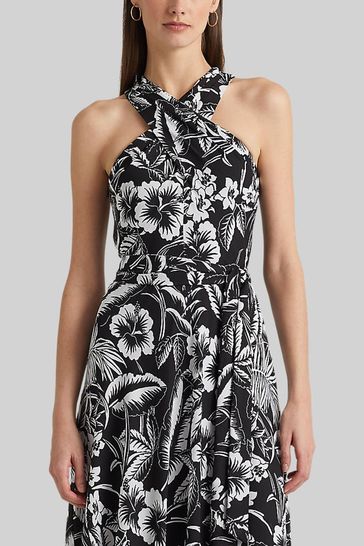 Ralph lauren black and white floral dress discount