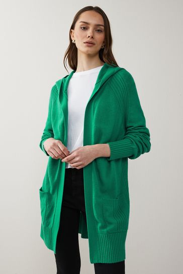 Bright Green Cosy Longline Ribbed Hooded Cardigan