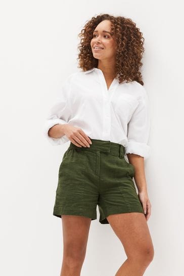 Khaki Green Linen Blend Boy Shorts