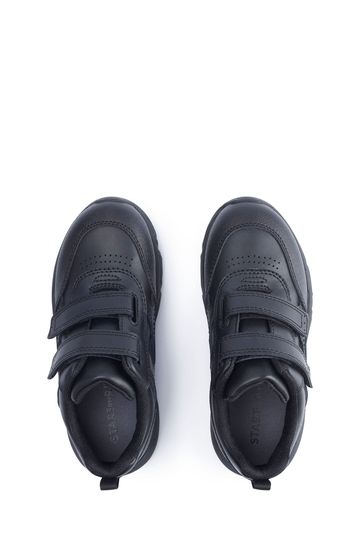 Plain black cheap leather trainers