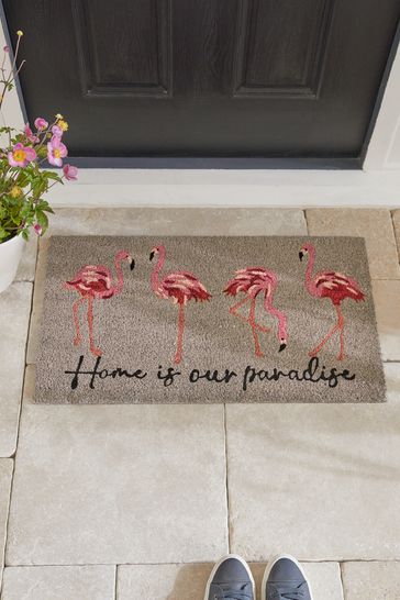 Grey Flamingo Slogan Doormat