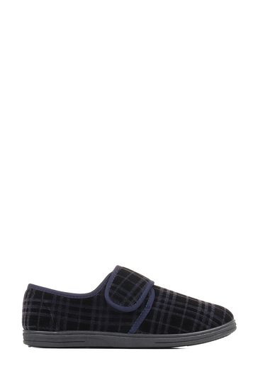 Pavers Blue Cosy Tartan Slippers