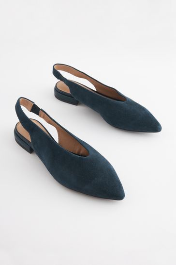 Navy Blue Forever Comfort® Leather Flat Slingbacks