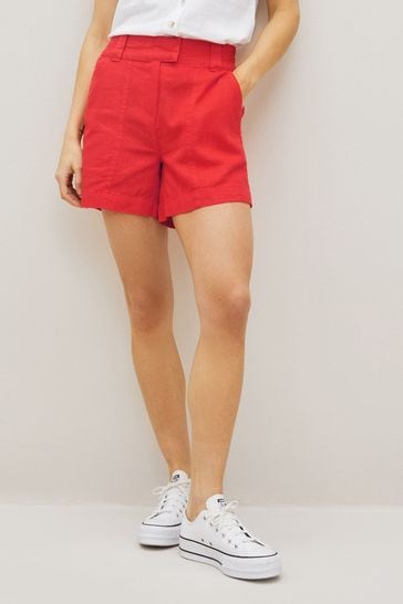 Red Linen Blend Boy Shorts