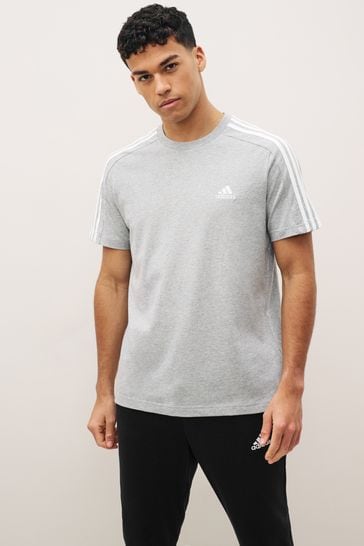 adidas Grey Essentials Single Jersey 3-Stripes T-Shirt