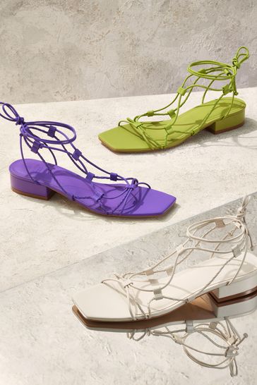 Purple Signature Leather Plaited Strappy Sandals