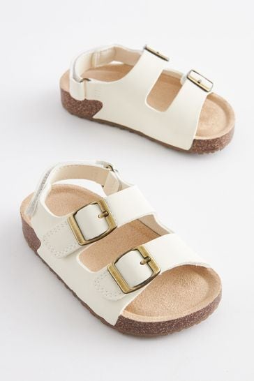 Double buckle white discount sandals