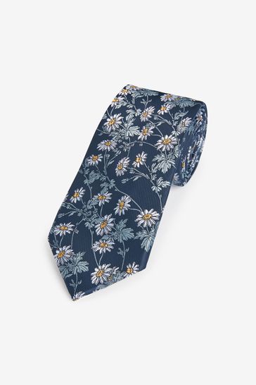 Navy Blue Daisy Pattern Tie