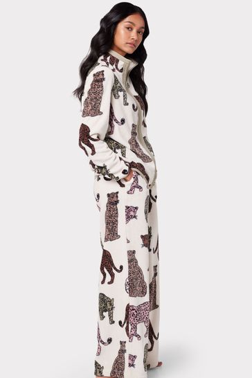 Chelsea Peers Leopard Print Fleece Co-Ord Lounge Set, Khaki/Multi