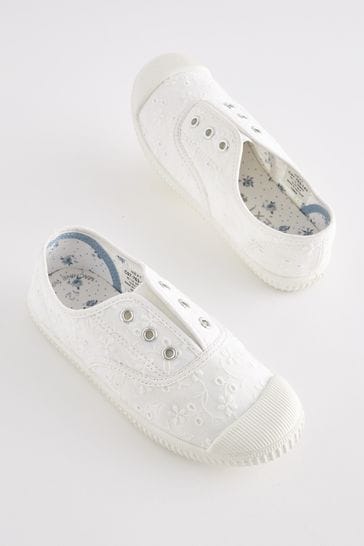 White Broderie Slip-On Trainers