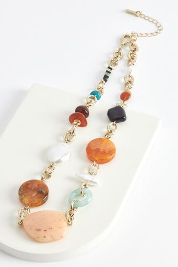 Orange Bead And Pearl Necklace