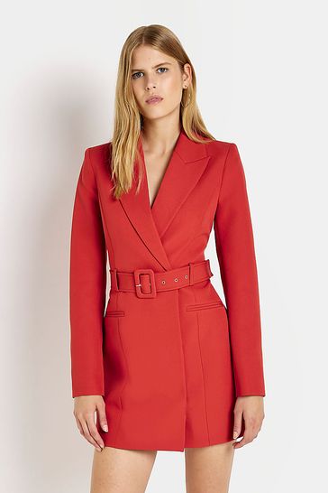 Red belted blazer online