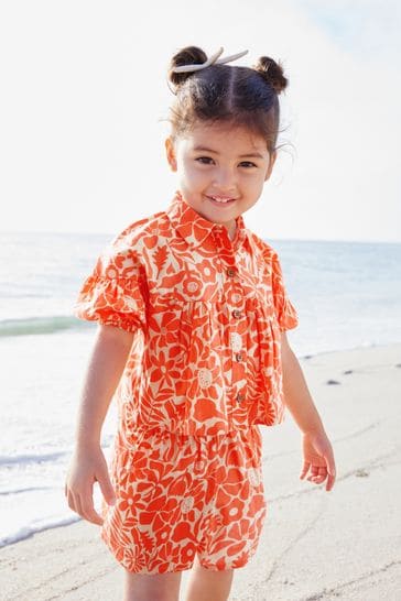 Orange Floral Blouse And Shorts Co-ord Set (3mths-8yrs)