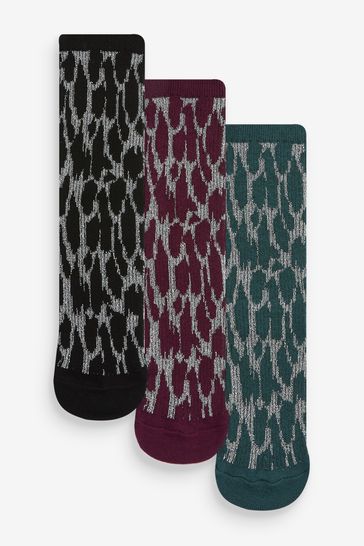 Black/Teal Blue/Berry Purple Sparkle Ankle Socks 3 Pack