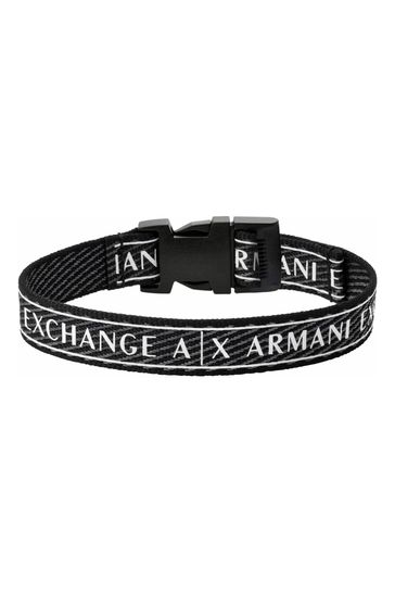 Armani Exchange Gents Jewellery Black Logo Bracelet