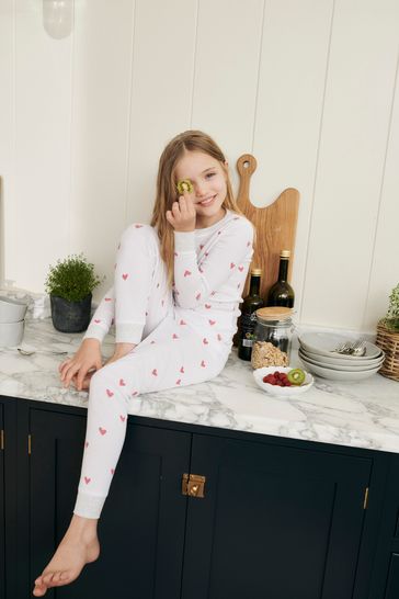 The White Company Heart Print White Pyjamas
