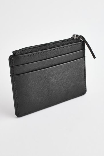 Black Leather Zipped Card Holder