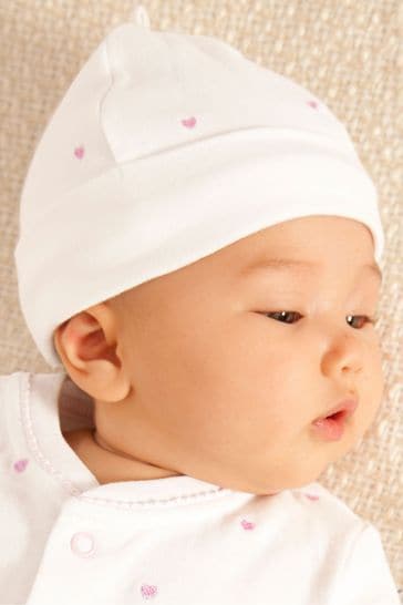 JoJo Maman Bébé Pink Heart Embroidered Cotton Baby Hat