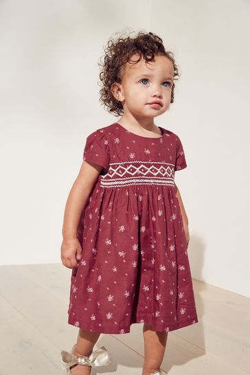 The White Company Red Smocked Red Printed Dress