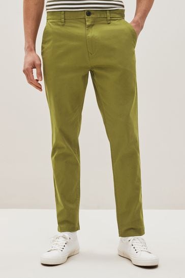 Olive Green Slim Tapered Stretch Chino Trousers