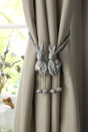 Set of 2 Grey Magnetic Bunny Curtain Tie Backs