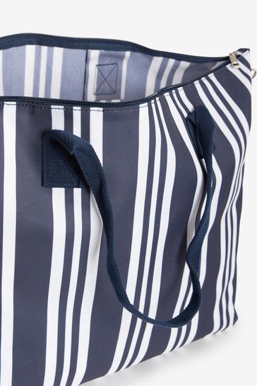 Buy Navy Blue White Stripe Fold Away Beach Bag from Next Luxembourg