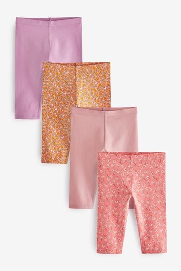Pink/Purple/Coral Orange/Floral Print Cropped Leggings 4 Pack (3-16yrs)