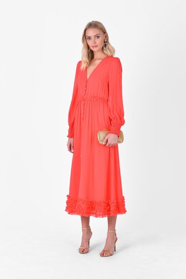 Ro&Zo Pink Coral Frill Button Through Dress