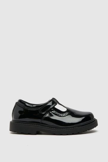 Schuh Junior Black Lock Patent T-Bar Shoes