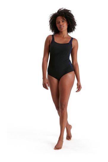 Speedo Black Lunalustre Printed Swimsuit
