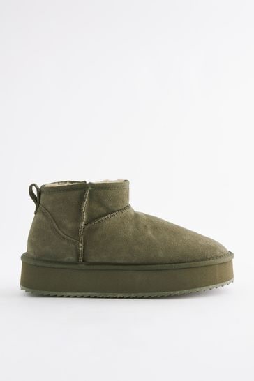 Buy Khaki Green Shower Repellent Faux Fur Lined Platform Boots