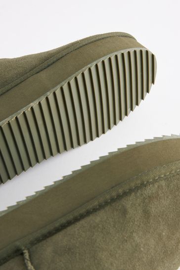 Khaki Green Shower Repellent Faux Fur Lined Platform Boots