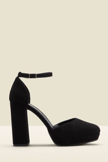 Sosandar Black Suede Platform Block Heels